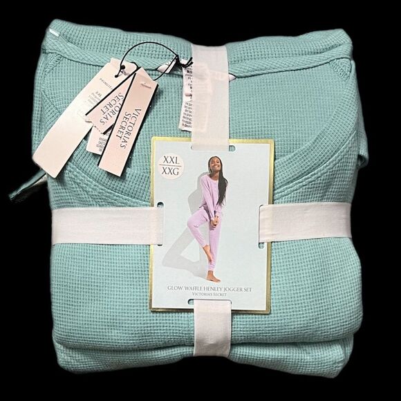 Victoria’s Secret Glow Waffle Henley Jogger thermal Pajama Set Sage XXL - Picture 2 of 7